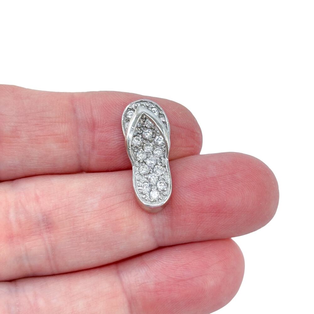 Vintage Sterling Silver 925 Flip Flop Cubic Zirconia Charm Pendant